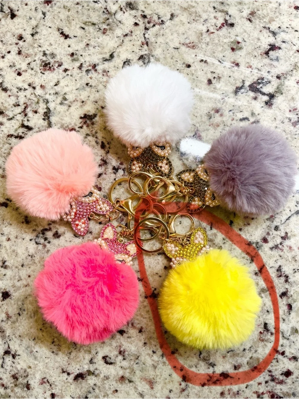 Pink Fox Pom Pom Keychain Bag Charm (yellow one)